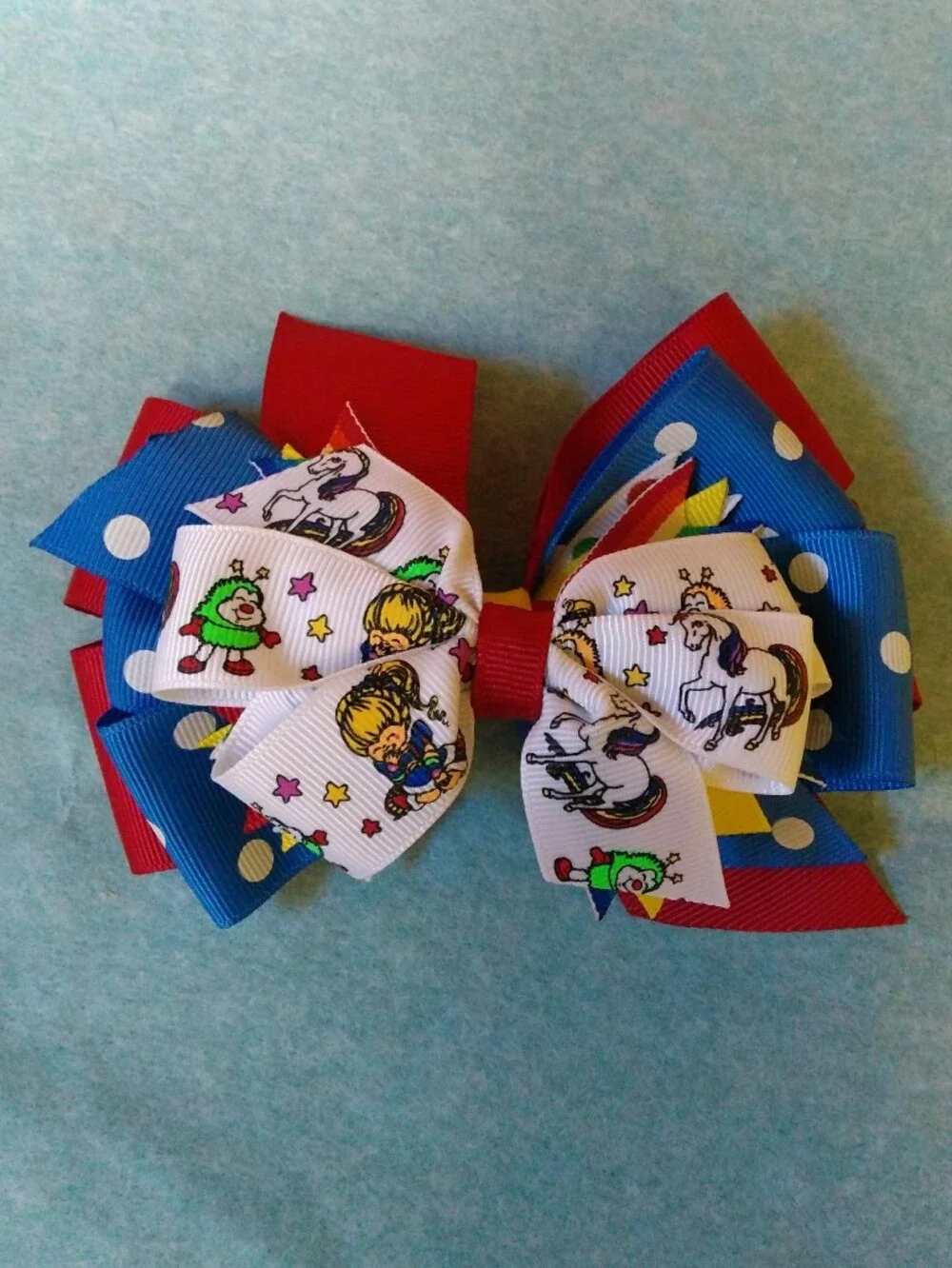 Handmade Boutique Rainbow Brite-inspired Stacked Hair Bows 🌈